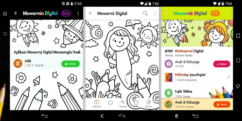 Tampilan antarmuka 8768 yang ramah anak saat mewarnai digital.