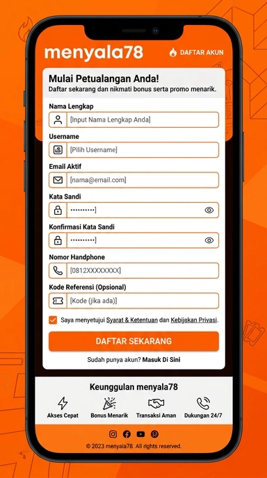 Tampilan halaman daftar menyala78